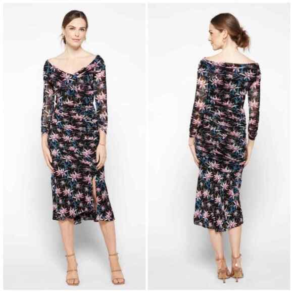 Diane von Furstenberg Ganesa Print Ruched Long Sleeve Dress Size Small NWT